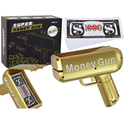 mamido Střílející zlatá pistole na peníze Money Gun bankovky