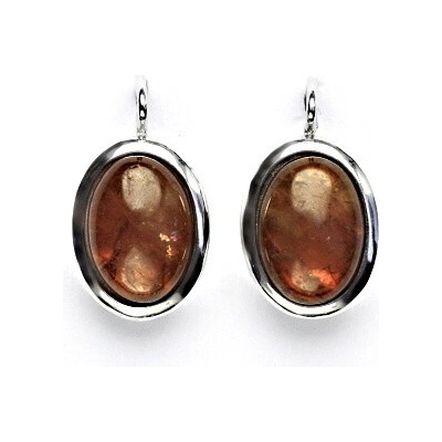 Čištín Zlaté náušnice, bílé i žluté zlato, přírodní kámen granát Hessonite - NK 1454