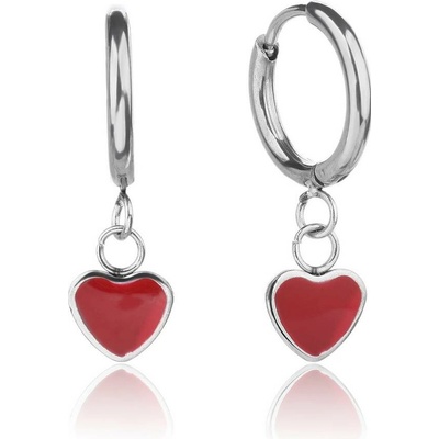 Jan Kos jewellery Náušnice z oceli s červeným zirkonem STA-3