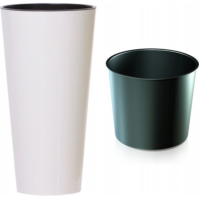 Prosperplast Květináč TUBUS SLIM + vklad bílý lesk 30 cm