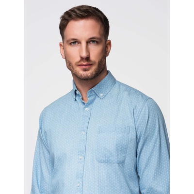 Ombre Clothing Мъжка риза от фин деним с шарки и джобове - светлосиня Ombre Clothing Ombre Clothing | Sin | МЪЖЕ | L