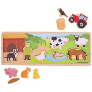Bigjigs Toys Дървен магнитен пъзел Bigjigs - Ферма, 14 части (BJ909) - baby