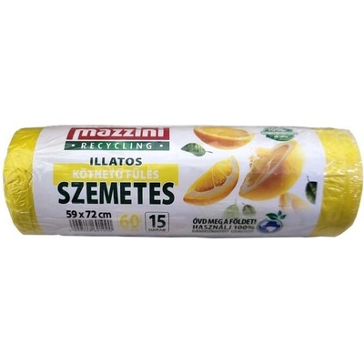 Mazzini Vrecia na odpadky recyklované s uškom parfumované 60 l 15 ks 13 µm citrusová vôňa