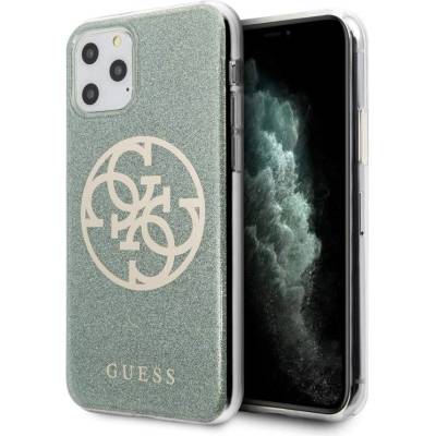 GUESS Circle Glitter 4G Case - дизайнерски кейс с висока защита за iPhone 11 Pro Max (зелен)
