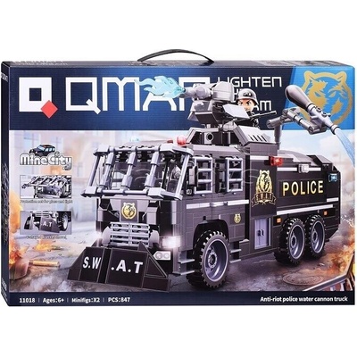 Qman Конструктор, Qman, Mine City, Полицейски камион с водно оръдие, 847 части (Q11018)