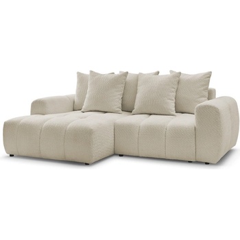 Bobochic Бежов разтегателен ъглов диван с място за съхранение от букле (ляв ъгъл) Roxelane - Bobochic Paris (108364)