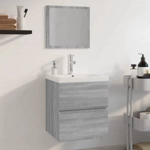 vidaXL Комплект мебели за баня, сив сонома, инженерно дърво (3152865)