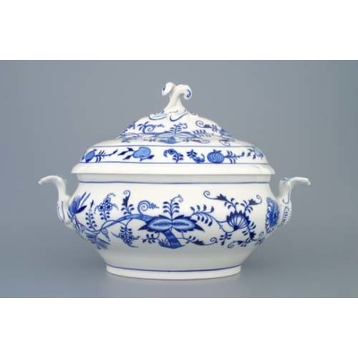 Cibulák misa polievková oválna s vekom a výrezom cibulový porcelán originálny cibulák Dubí 3,0 l