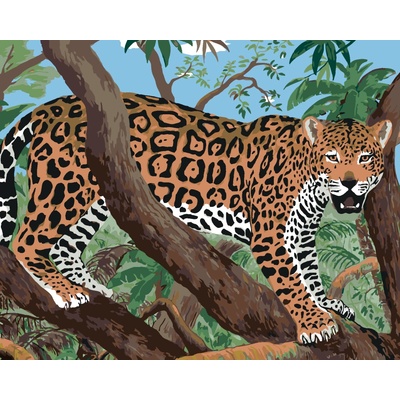 ZUTY Maľovanie podľa čísel JAGUÁR NA KONÁRI Rámovanie vypnuté plátno na rám Rozmer 80 x 100 cm