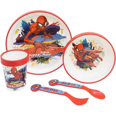 Stor Комплект за хранене с неплъзгаща основа Stor - Premium, Spiderman Moving Target, 5 части (83585)