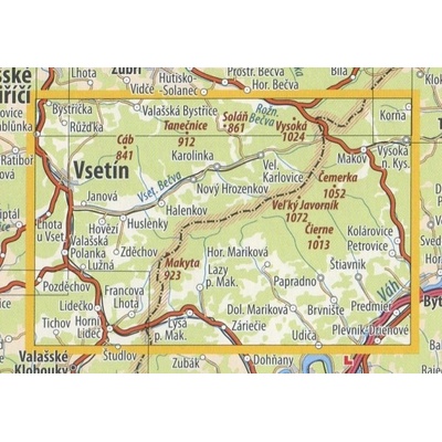 KČT 95 Javorníky západ - nástěnná turistická mapa 90 x 60 cm Varianta: mapa v dřevěném rámu, Provedení: Ticiago černý