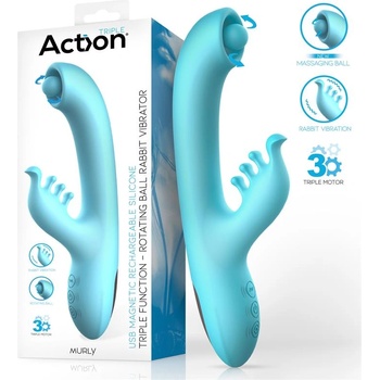 Action Murly Triple Function G-Spot Rabbit Vibrator with Massaging Ball 3 Motors Tuquoise