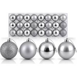 InHouse Коледни играчки за елха топки 8 см 9 бр. в тубус сива палитра (И02-28045/1)