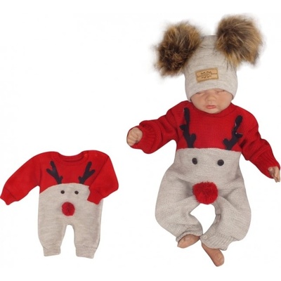Z&Z Detský pletený Vianočný overálek Baby Sob červený