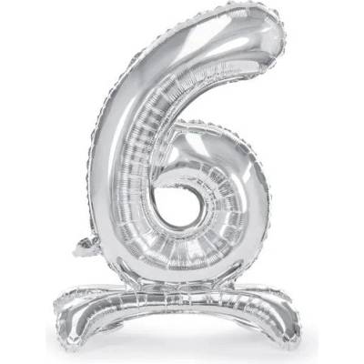 Party Deco Стоящ Фолиев Балон Цифра в Сребристо - 6 (fb102m-6-018)