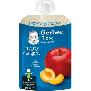 Nestle Плодова закуска Nestle Gerber Natural - Пауч с ябълки и кайсии, 150 g (12472994) - baby