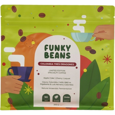 Funky Beans Colombia Tres Dragones Arabica zrnková 200 g