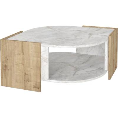 TopMebel Холна маса Marbel TopMebel от меламин в сапфирен дъб - бял мраморен ефект 75x75x40cm