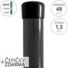 Plotový sloupek DAMIPLAST® poplastovaný Zn + PVC 48x1,5 mm, šedý, výška dle výběru Délka v mm:: 2400