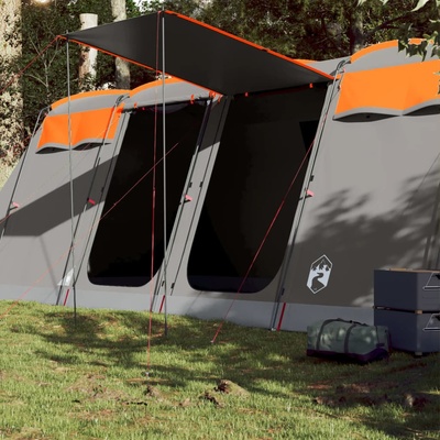 vidaXL Семейна палатка тунелна 10-местна сиво-оранжева водоустойчива (94621)