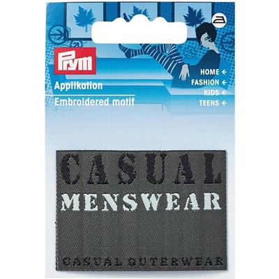 PRYM Nášivka džínsový štítok Casual Menswear, obdĺžnik, nažehľovací, čierna