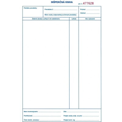 Igaz 22 Inšpekčná kniha A4 25 x 3 listy - číslovaná