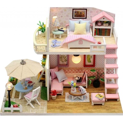 FunPlay 6996 DIY Dřevěný domeček pro panenky s příslušenstvím 2 patra 12.5x19.5x15cm