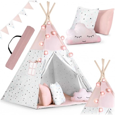 Ricokids Indiánsky stan so svetelnou šnúrou + ďalšie príslušenstvo - Trojuholník ružovo / biela