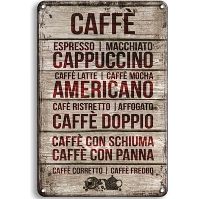 Ceduľa Caffe, Cappuccino, Americano, Doppio