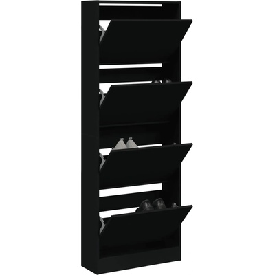 vidaXL Шкаф за обувки, черен, 60x21x163, 5 см, инженерно дърво (839904)