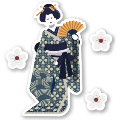 Japanese Samolepka Hand Fan Geisha