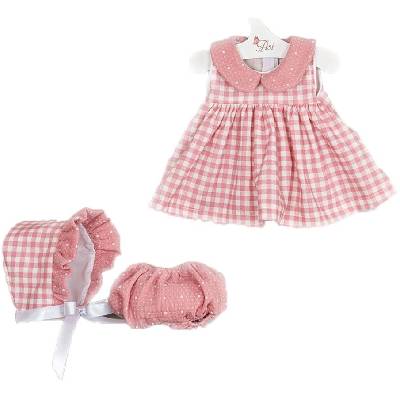 Дрехи за кукла Asi Dolls - Мария, рокля на квадрати, шапка и гащички, 43 cm (3366720)