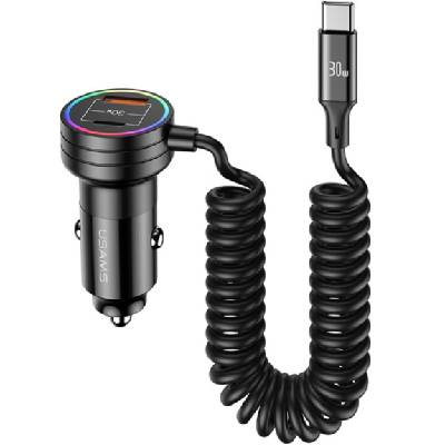 US-CC167 комплект за автомобилно зарядно с USB-C / USB-A портове и USB-C кабел - 60W - 1 m - черен (87083)