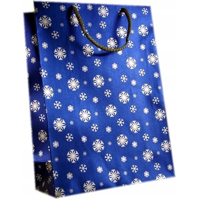 Miximport Vianočná papierová taška L, 32x23 cm, modrá perleťová, s vločkami.