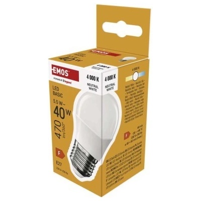 Emos LED žiarovka Basic Mini Globe E27 5,5 W 40 W 470 lm Neutrálna biela ZL6F23