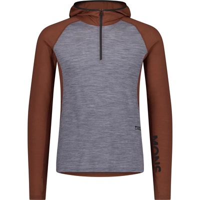 Mons Royale Мъжко мериносово термобельо Mons Royale Temple Merino Long Sleeve Hood Merino longsleeve - Cinnamon / Grey Heather (015-2333-0212)