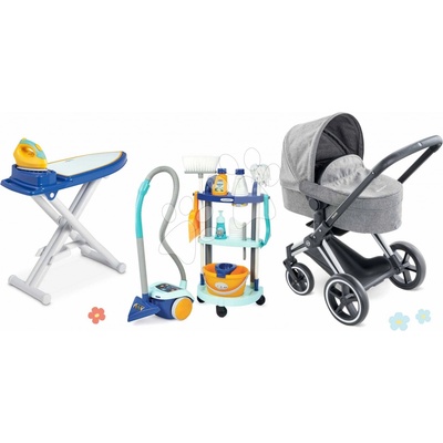 Corolle Set kočík trojkombinácia a upratovací vozík Cybex Landau 3v1 Priam s vysávačom a žehliaca doska so žehličkou