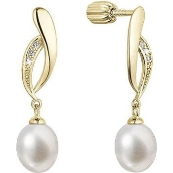 Evolution Group strieborné náušnice kôstky s riečnou perlou a zirkónmi biela 21103.1B