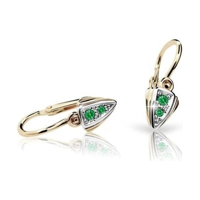 Danfil dětské náušnice C1899 ze žlutého zlata s kamínky Emerald Green zapínání brizura