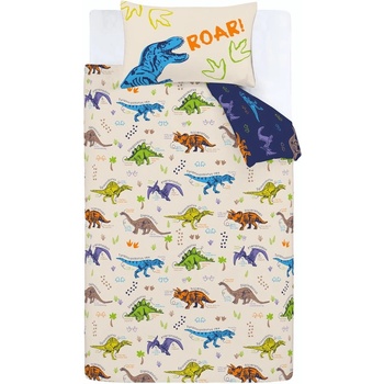 Catherine Lansfield Синьо -бежово единично детско спално бельо 135x200 cm Prehistoric Dinosaurs - Catherine Lansfield (BD/57555/W/SQS/NT)