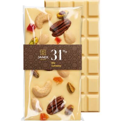 JANEK Bílá čokoláda Jankova pečeť s ořechy a papayou 95 g