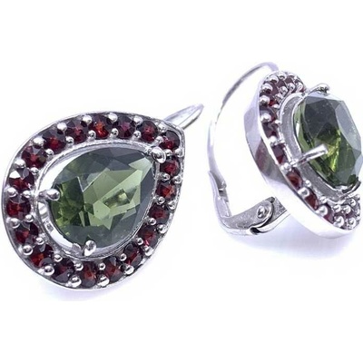 Český Granát Jan Kos jewellery Stříbrné náušnice s vltavínem 13129245004