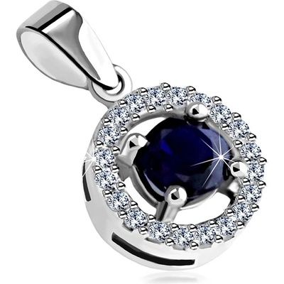 Šperky Eshop Přívěsek ze 14K bílého zlata kulatý tmavomodrý safír zirkonová linie S1GG44.28