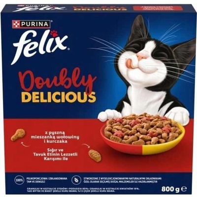 Felix Doubly Delicious mačacie krmivo s lahodnou zmesou hovädzieho mäsa a kuraciny 800 g