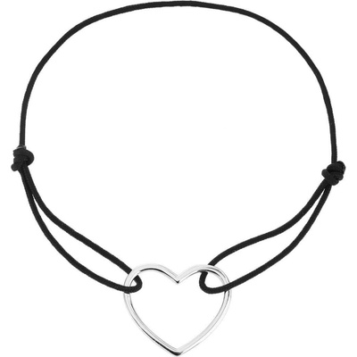 Bealio 13262 stříbrný náramek SRDCE shamballa provázek 17+3 cm 03-13262-2893