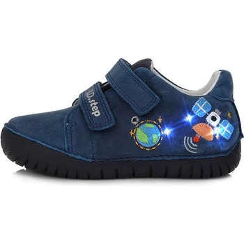 D.D.Step detské chlapčenské kožené topánky blikajúce royal blue