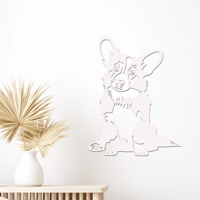 dřevo života Dřevěná dekorace psa Corgi Rozměry (cm): 30x40, Zvolte barvu dekoru: Bílá