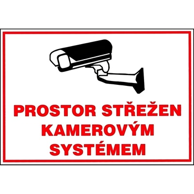 Prostor střežen kamerovým systémem - plast/samolepící fólie Materiál: Plast, Rozměry značení: 30 x 21 cm