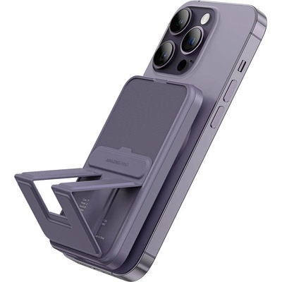 AmazingThing Thunder Pro Stand Magnetic Wireless Power Bank 5000 mAh 22.5W - преносима външна батерия с USB-C порт и безжично зареждане с MagSafe (лилав)