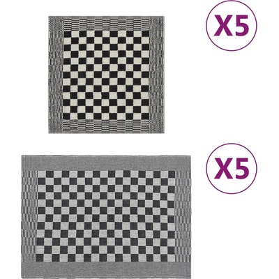 vidaXL Комплект кърпи от 10 части, черен и бял, памук (136291)